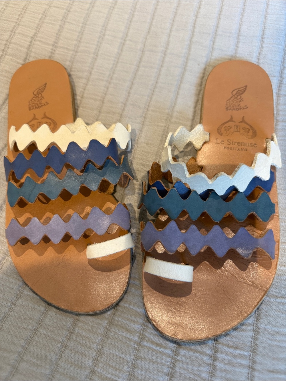 Ancient Greek Sandals Multicolor Wavy Leather Slide Sandals